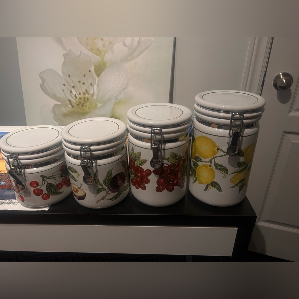 Vintage Ceramic Kitchen Canister Set with Fruit Design